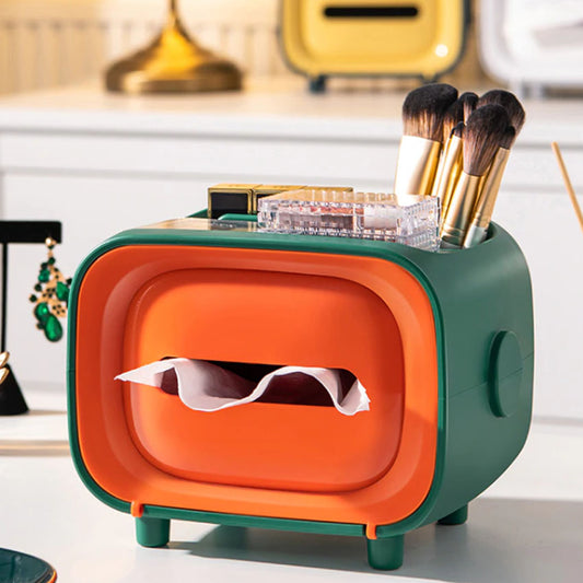 Retro TV-Inspired 2-in-1 Tissue Box & Storage Organizer