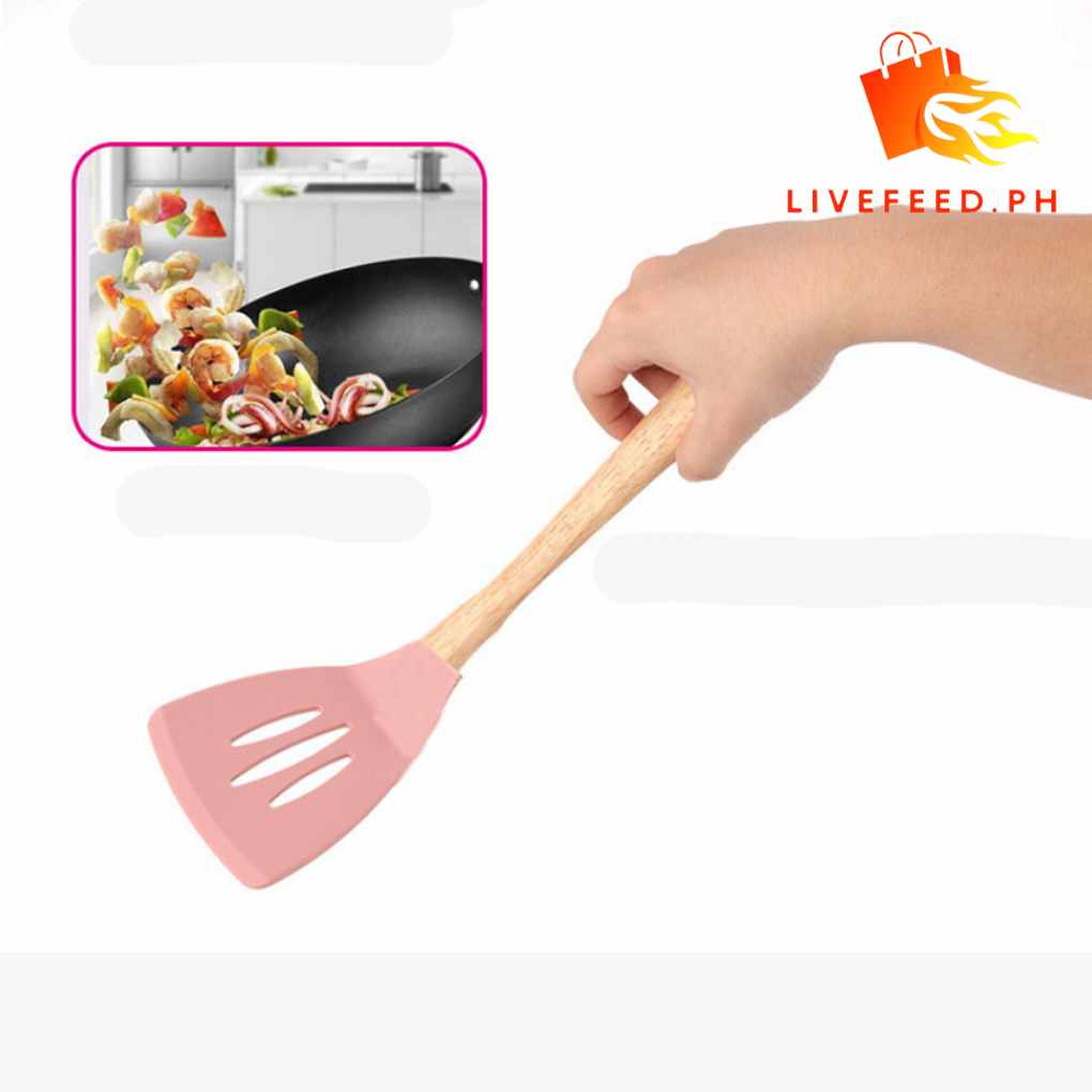 ChefEase 5-Piece Silicone Kitchenware Set with Wooden Handles