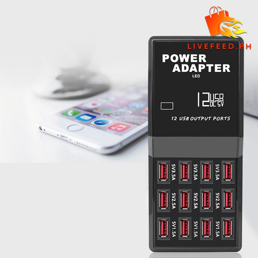 12-Port Fast Multi-Device USB Desktop Charger