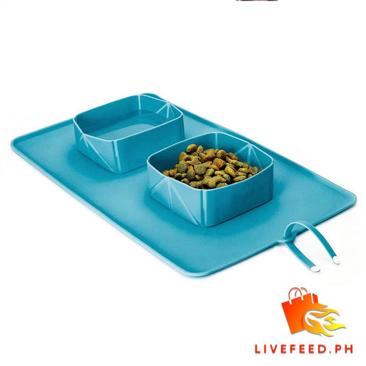 EasyPets Roll-Up Travel Dog Bowl – Double Portable Food & Water Bowls