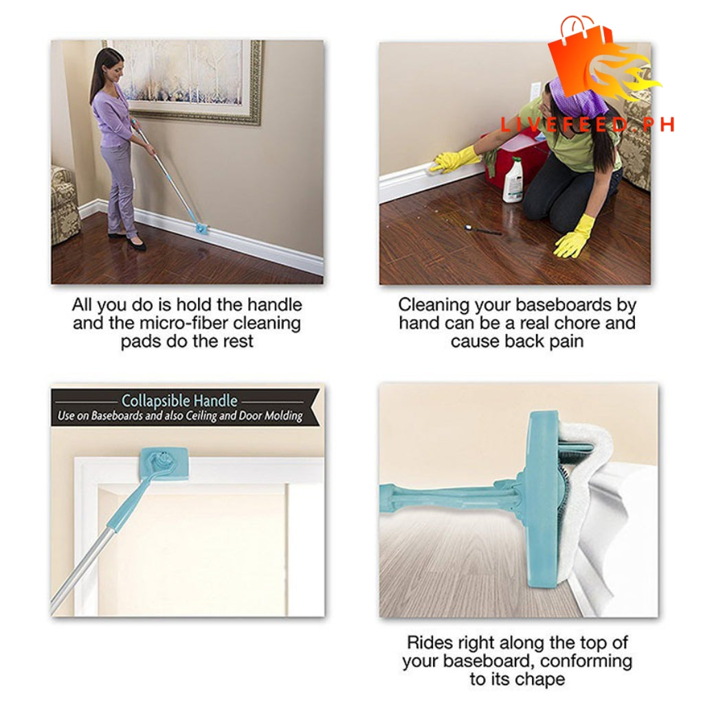 Retractable Household Cleaning Mop | 360° Rotating Microfiber Mop for Baseboards & Surfaces