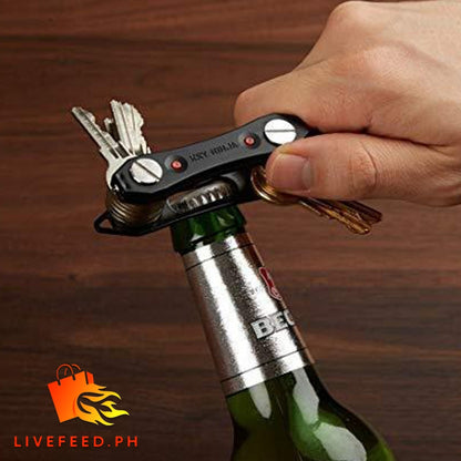 Key Assist Device with LED Lights & Bottle Opener – Modern Key Organizer Keychain for 30 Keys, with Bonus Hook