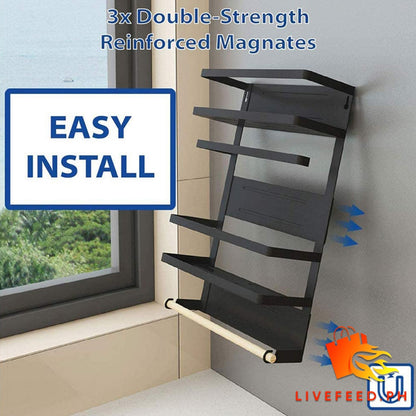 Magnetic Refrigerator Storage Rack | Wall-mounted Kitchen Organizer with Hooks and Wooden Holders