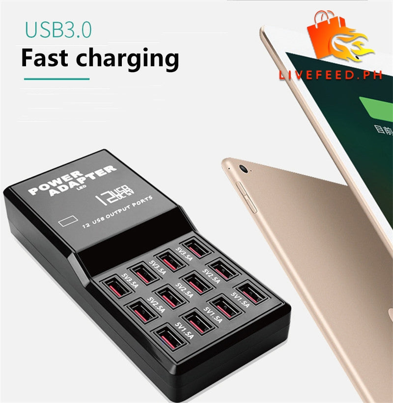 12-Port Fast Multi-Device USB Desktop Charger