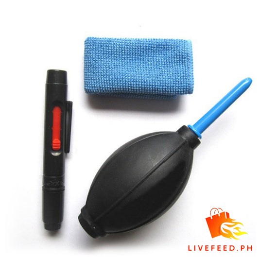 Premium 3-in-1 Camera Cleaning Kit – Air Blower, Soft Brush & Microfiber Cloth