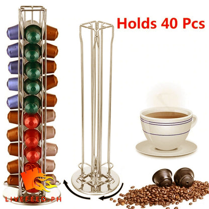 40-Pod Nespresso Capsule Holder Tower – Rotating Stainless Steel Stand for Easy Access